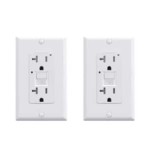 White 20 Amp 125-Volt Tamper Resistant Duplex Self-Test GFCI Outlet with Night Light, with Wall Plate (2-Pack)
