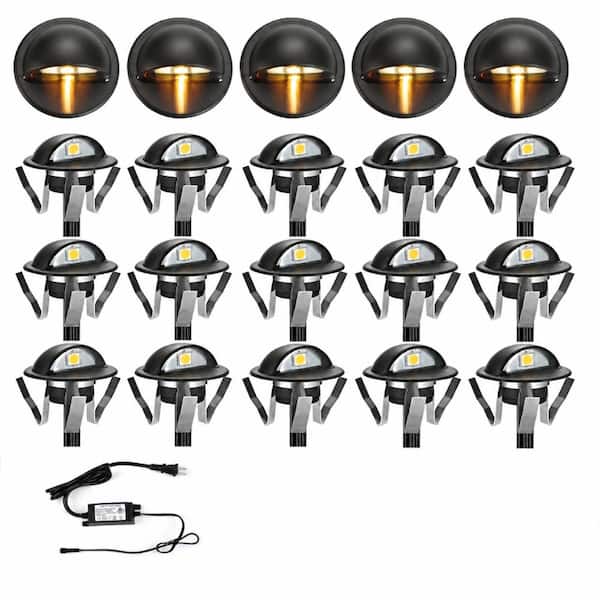 Warm White Low Voltage Integrated LED Landscape Light Kit Black Half Moon Deck Step Recessed 20-Piece