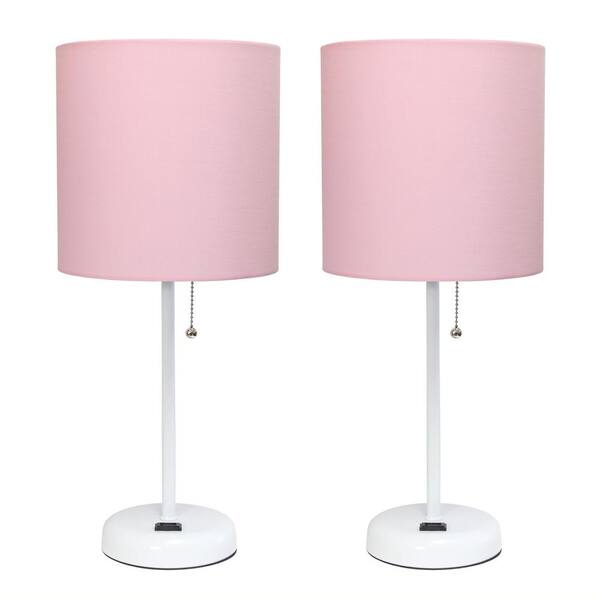 LimeLights 19 in. White and Stick Pink Lamp with Charging Outlet and Fabric  Shade (2-Pack) LC2001-POW-2PK - The Home Depot