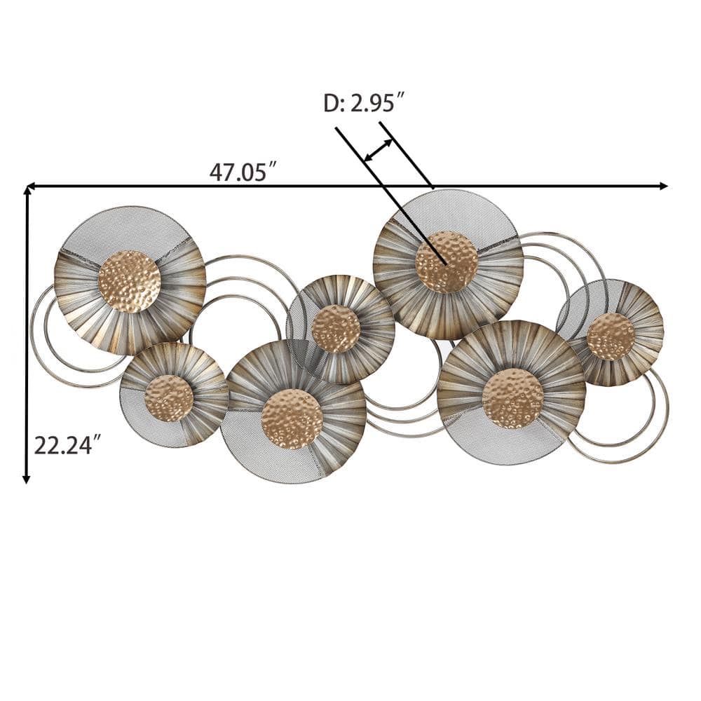 48.5" W Distressed Gray and Gold Metal Floral Wall Sculpture