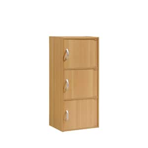 35.6 in. Beech Wood 3-shelf Standard Bookcase with Doors