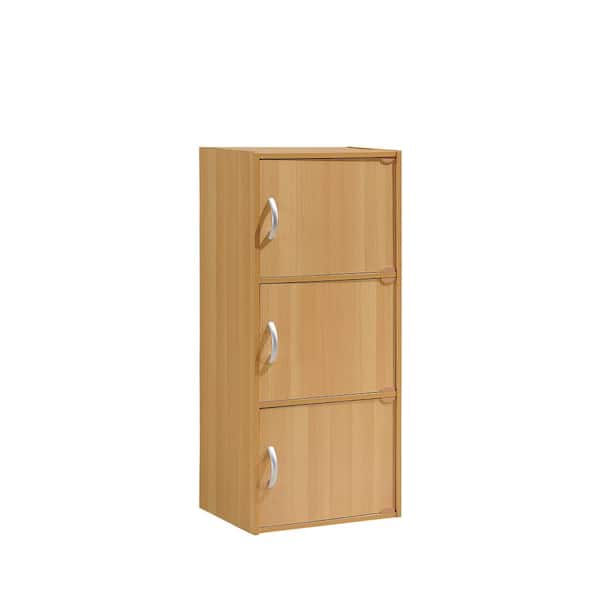 HODEDAH 35.6 in. Beech Wood 3-shelf Standard Bookcase with Doors