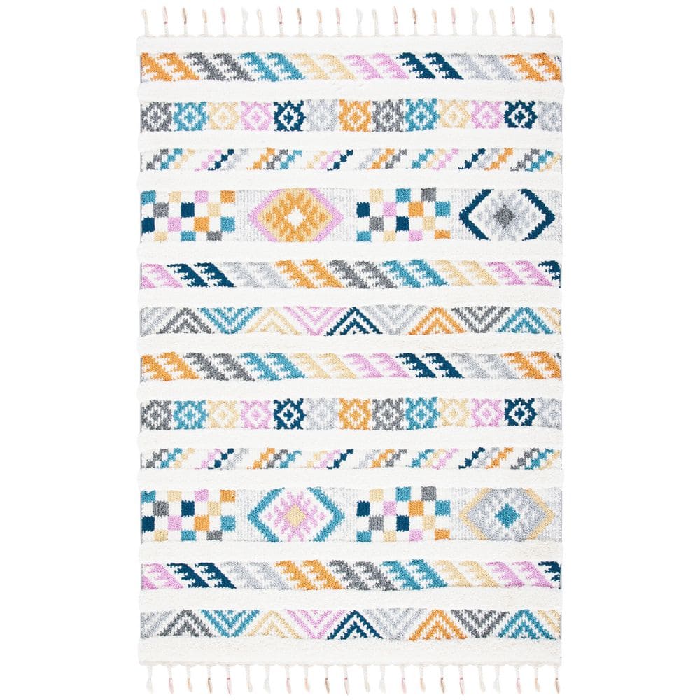 Moroccan Fringe Shag 9 ft. x 12 ft. Ivory/Blue High-Low Striped Area Rug price history on PriceWatchPro