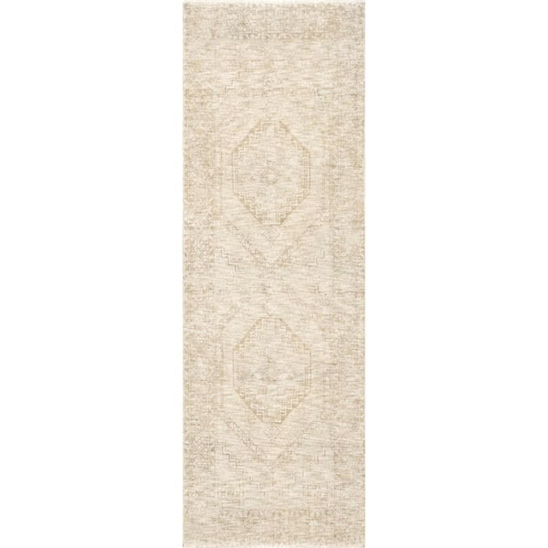 nuLOOM Laney Distressed Medallion Fringe Peach 2 ft. 6 in. x 6 ft. Runner Rug