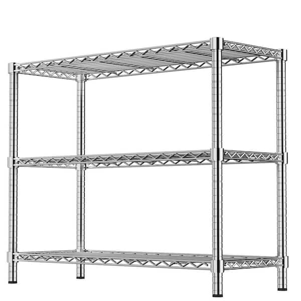 Tileon 3-Tier Heavy Duty Steel Storage Rack, 350 lbs. Per Shelf Wire Shelf, Rust-Resistant for Kitchen/Laundry/Garage in Chrome