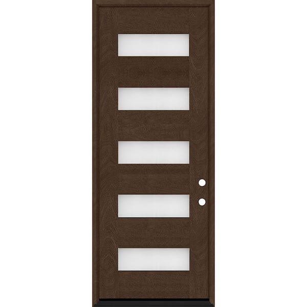 Steves & Sons Regency 36 in. x 80 in. 5L Modern Clear Glass LHIS Hickory Stained Fiberglass Prehung Front Door