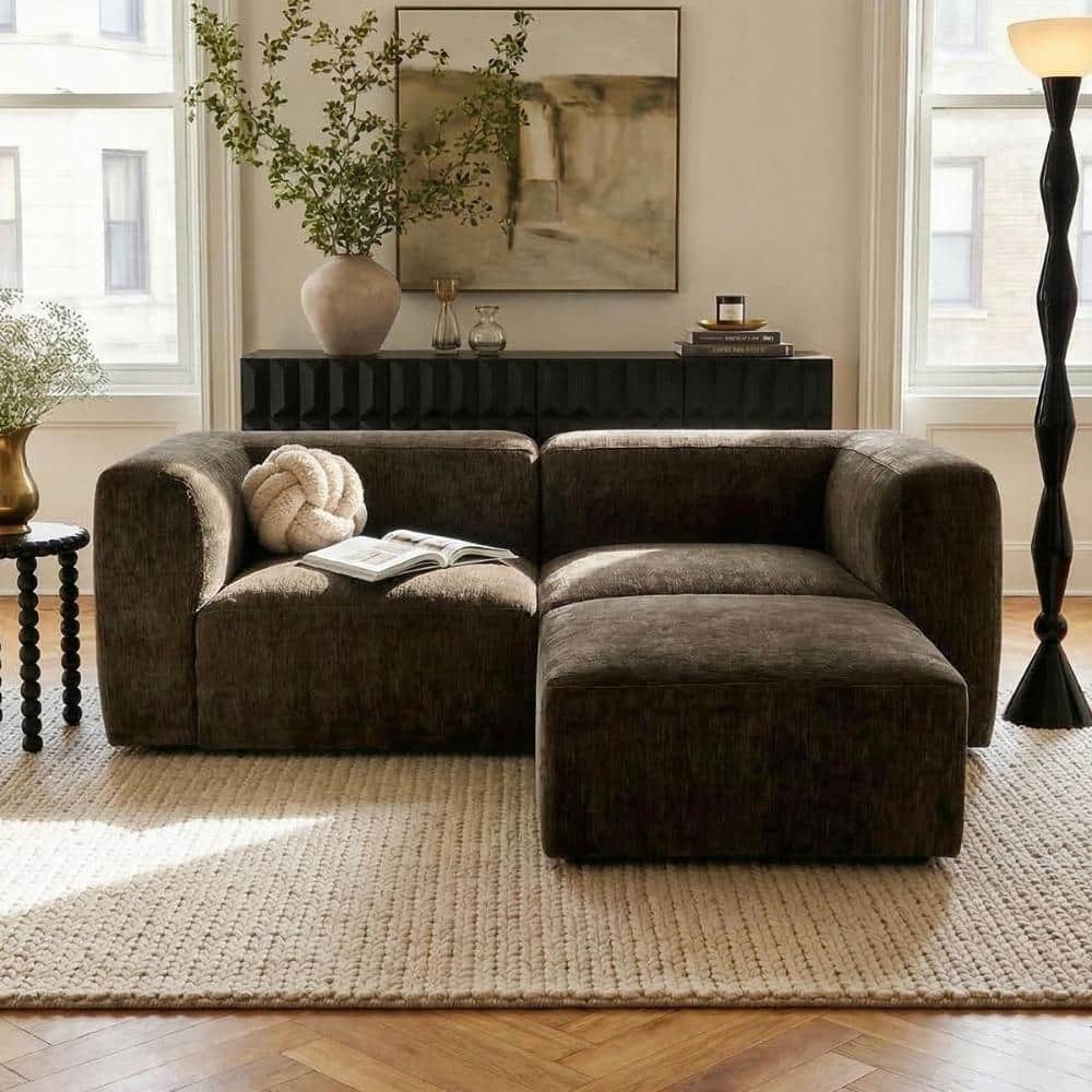 Modular Sectional Sofa Couch with Ottoman, Chocolate Chenille Deep Seat Sofa, Low Profile for Living Room price history on PriceWatchPro