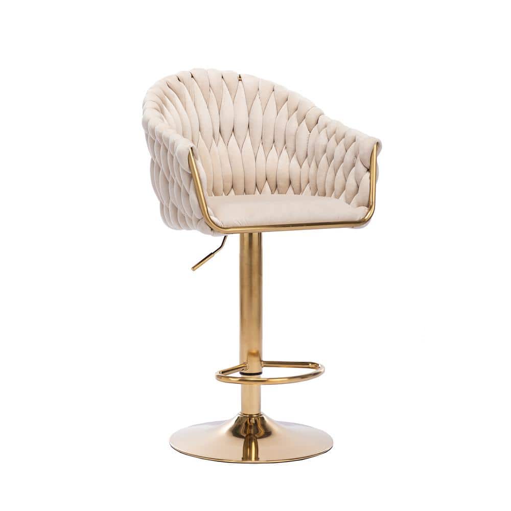 URTR 44 in. Ivory Metal Frame Swivel Bar Stool, Adjustable Counter Height Bar Stool with Back