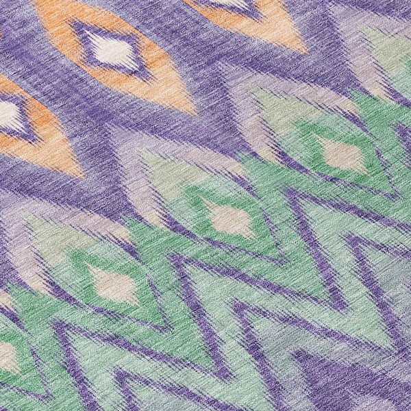 Purple, Lilac, Orange 8 ft. Round Woven Oriental Polyester Round Indoor/Outdoor Area Rug