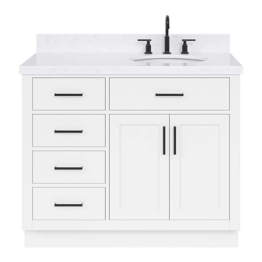 Hepburn 42" White Hardwood Freestanding Single Vanity with Quartz Top