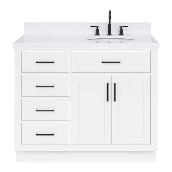 Hepburn 42 in. W x 22 in. D x 36 in. H Single Sink Freestanding Bath Vanity in White with Carrara Quartz Top