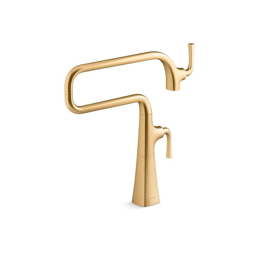 Vibrant Brushed Moderne Brass Deck-Mount Pot Filler Faucet