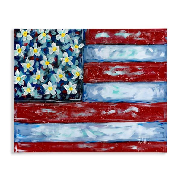 Flower Stars and Stripes Flag by Estelle Grengs Unframed Nature Graphic Art Print 36 in. x 48 in.