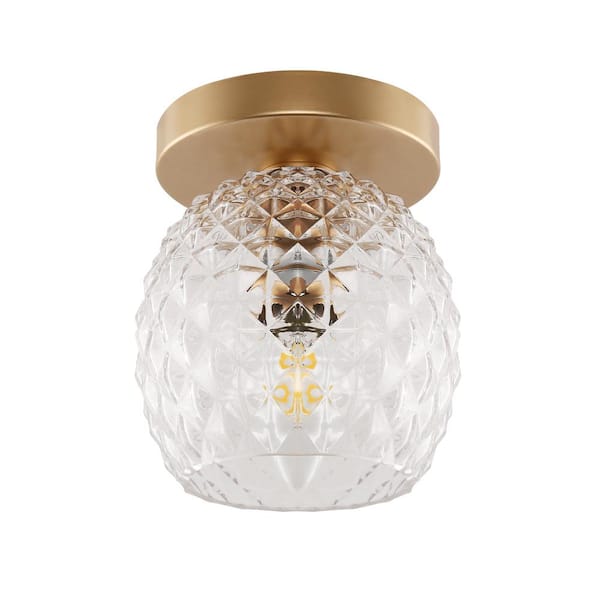 YANSUN 5 in. 1-Light Mini Gold Industrial Semi Flush Mount, Globe Glass Shade Ceiling Light Fixture for Corridor, Hallway
