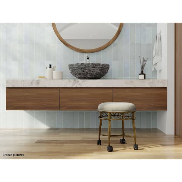 Carolina Chair & Table Victorian Gilded Silver Backless Vanity Stool With Casters