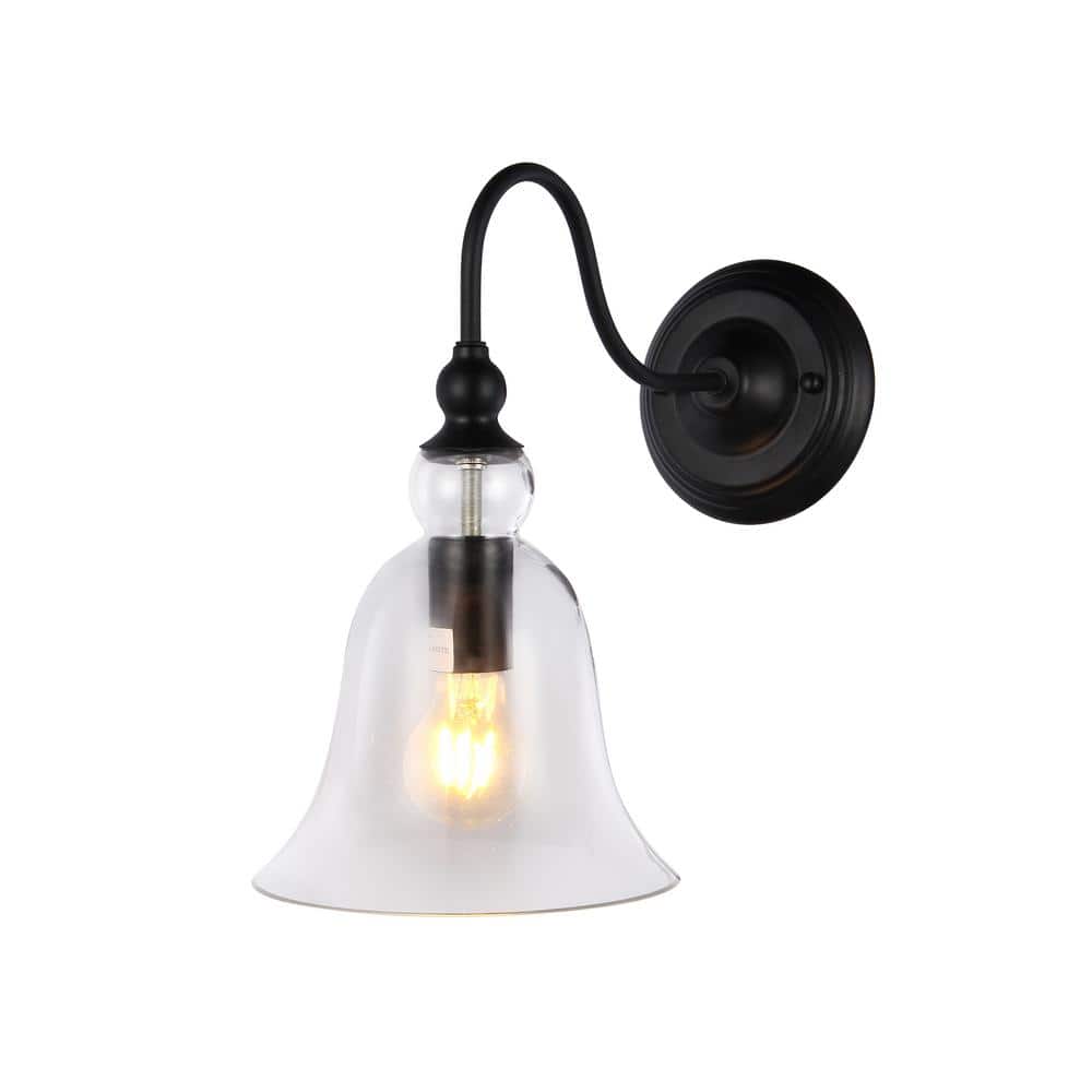 Black Metal Gooseneck Wall Sconce with Clear Glass Shade