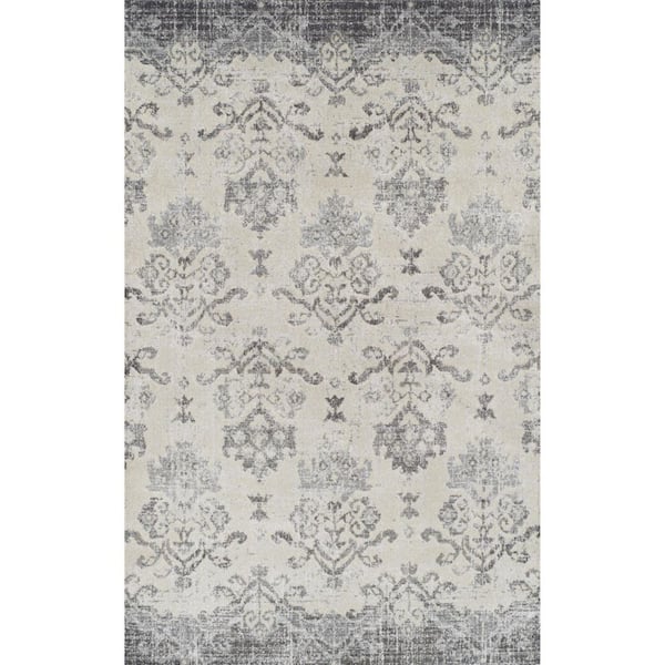 5 X 8 Gray, Ivory Oriental Runner Rug