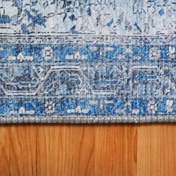 FLOOR ART Quince Navy/Blue 5 ft. x 7 ft. Medallion Vinyl Rectangle Area Rug  8214.42.51 - The Home Depot