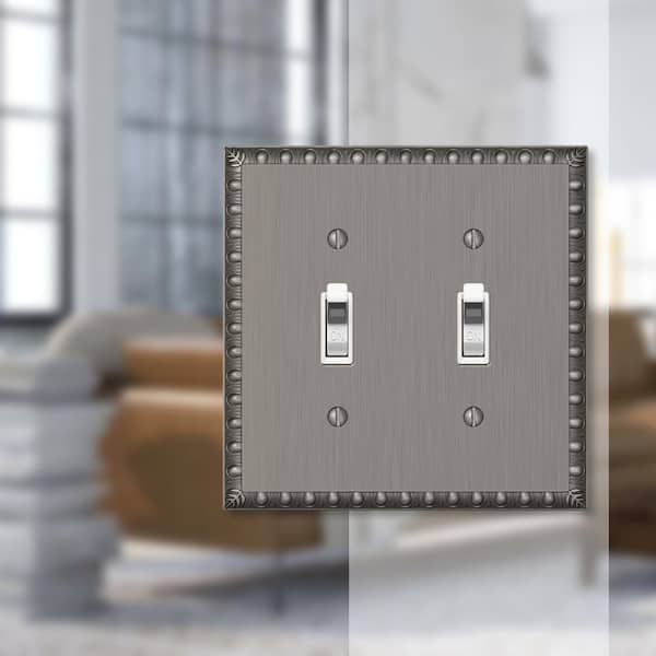 Antiquity 2 Gang Toggle Metal Wall Plate - Antique Nickel