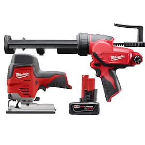 M12 12V Lithium-Ion Cordless Jig Saw with M12 10 oz. Caulk and Adhesive Gun and 6.0 Ah XC Battery Pack