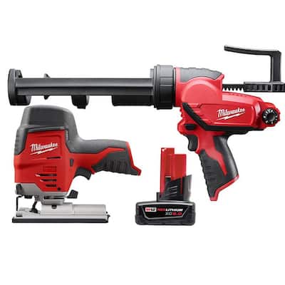 M12 12-Volt Lithium-Ion Cordless Jig Saw with M12 10 oz. Caulk and Adhesive Gun and 6.0 Ah XC Battery Pack
