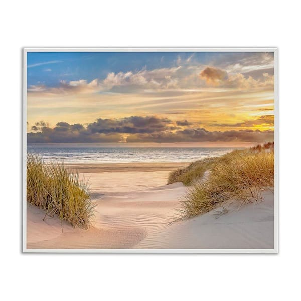 Stupell Industries Serene Beach Between Dunes by Mike Calascibetta White Framed Nature Giclee Art Print 24 in. x 30 in.