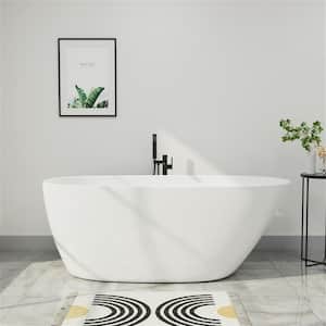 59 in. Acrylic Freestanding Bathtub Flatbottom Single Slipper Soaking Bathtub in Glossy White
