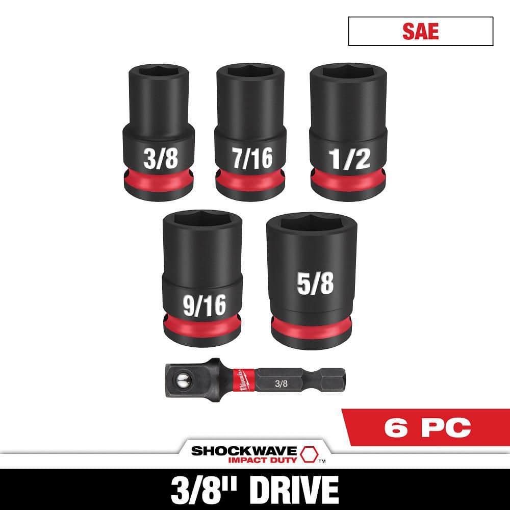 SHOCKWAVE 3/8 in. Drive SAE Standard 6 Point Impact Socket Set (6-Piece) price history on PriceWatchPro