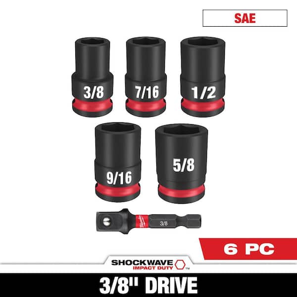 Milwaukee - SHOCKWAVE 3/8 in. Drive SAE Standard 6 Point Impact Socket Set (6-Piece)