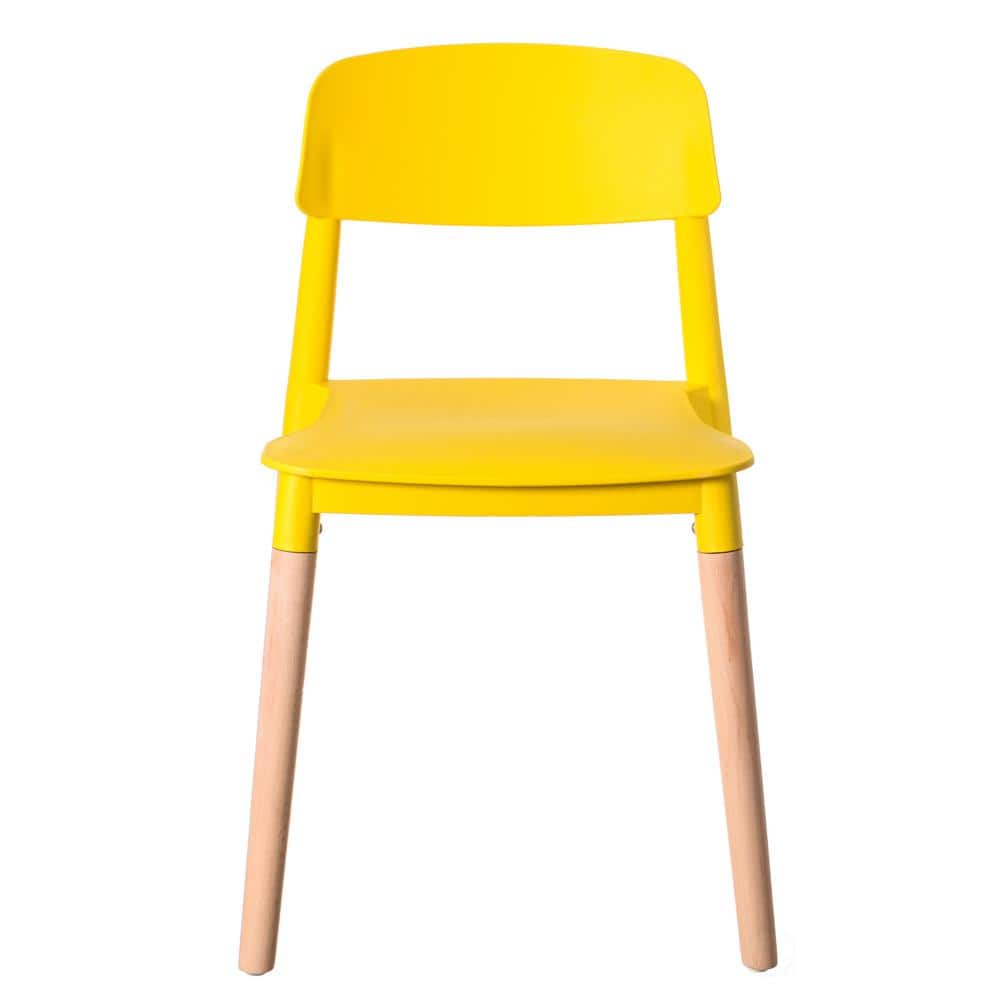 Red Plastic Dining Chair with Beech Wood Legs