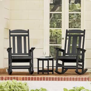 Hampton Black Recycled Plastic All Weather Resistant Outdoor Rocking Chair Porch Rocker Patio Rocking Chair Set of 2
