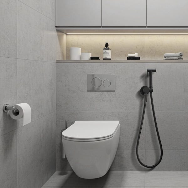 Single-Handle Bidet Faucet with Handle Wall Mount Bidet Sprayer for Toilet with Rough-In Valve in Matte Black