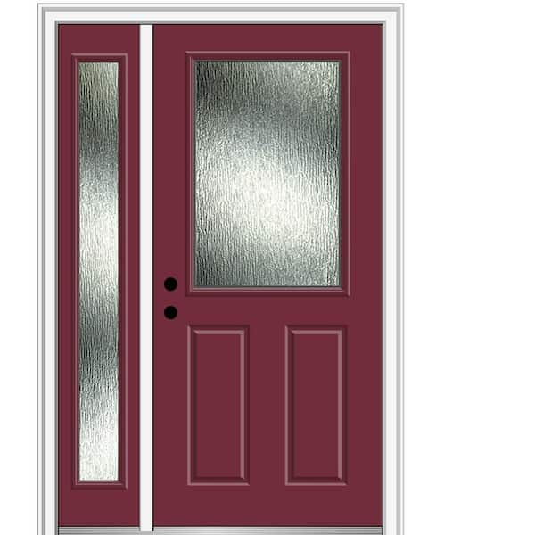 MMI Door 53 in. x 81.75 in. Right-Hand Inswing 1/2 Lite Rain Glass 2-Panel Painted Burgundy Prehung Front Door, 4-9/16 in. Frame