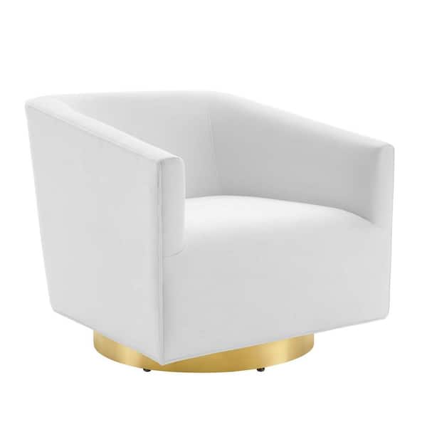 MODWAY Twist White Velvet Swivel Armchair