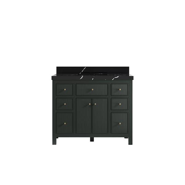 Willow Collections Sonoma 42 in. Single Sink Freestanding Dark Green Bath Vanity with Calacatta Black Quartz Top Unassembled
