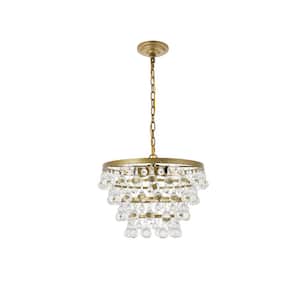 Timeless Home Karli 17 in. W x 11.8 in. H 5-Light Brass and Clear Pendant