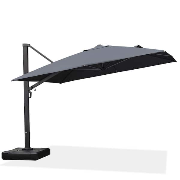 PURPLE LEAF 11 ft. Square Aluminum Large Outdoor Cantilever 360° Rotation Patio Umbrella with Base in Ground, Gray