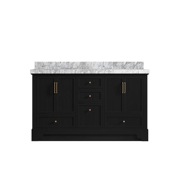Willow Collections Alys 60 in. W x 22 in. D x 36 in. H Double Sink Bath Vanity in Black with 2 in. Carrara Marble Top