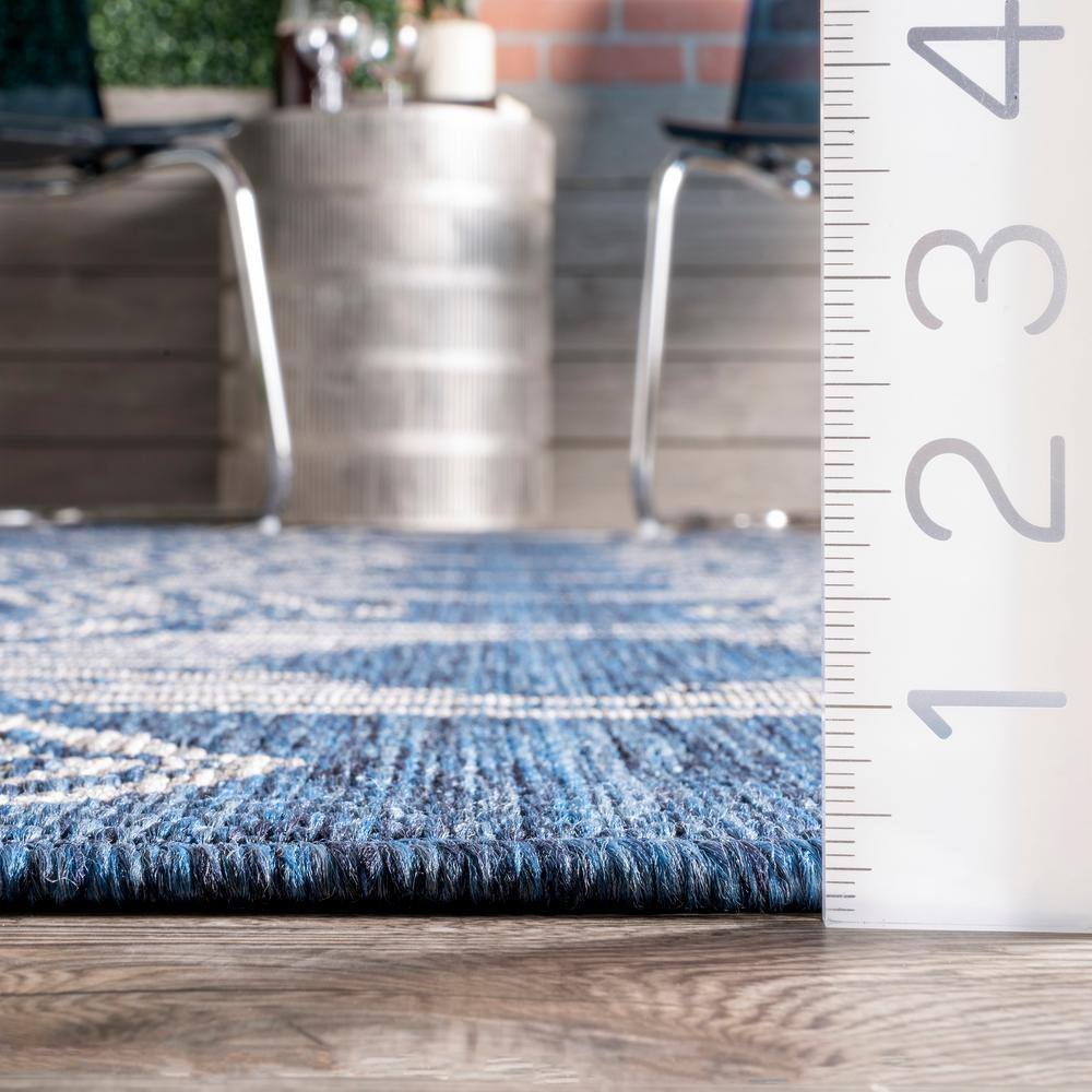 Blue Rectangular Synthetic Easy Care Indoor/Outdoor Rug