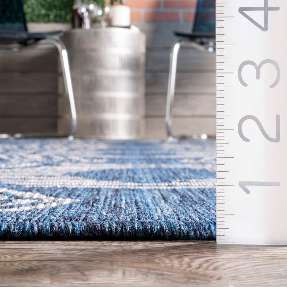 Blue Rectangular Flat Woven Synthetic Indoor/Outdoor Rug