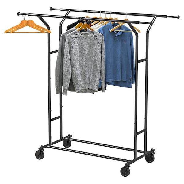 Unbranded Black Metal Garment Clothes Rack Double Rods 42.75 in. W x 61.3 in. H