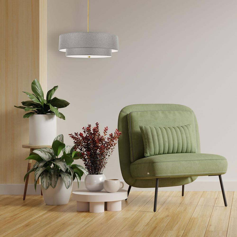 Aged Brass and Gray 2-Tier Drum Pendant Light