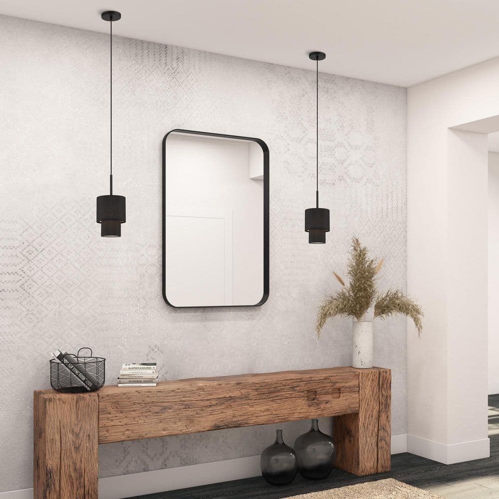 Hillcott 40-Watt 1 Light Black Shaded Mini Pendant Light with Fabric Shade, No Bulbs Included price history on PriceWatchPro