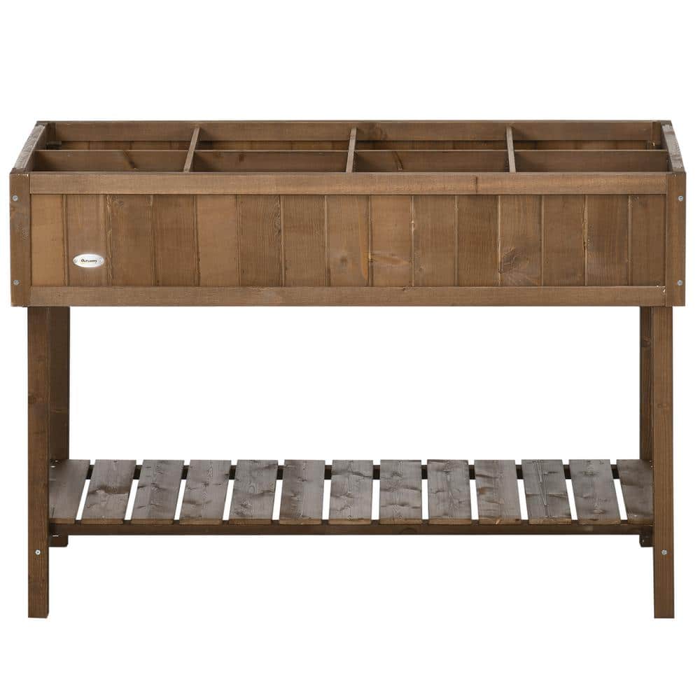 Raised Garden Bed with 8 Pockets and Storage Shelf, Wooden Elevated Planter