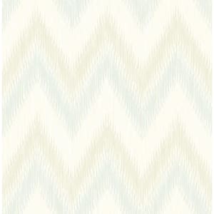 Luxe Retreat Seaglass and Eggshell Regent Flamestitch Stringcloth Paper Unpasted Wallpaper Roll (56 sq. ft.)
