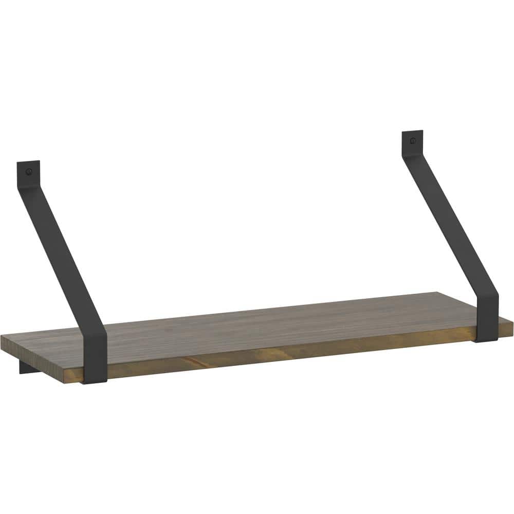 24 in. x 8 in. x 6 in. Medium Stained Solid Pine Decorative Wall Shelf with Matte Black Rustic Steel Brackets price history on PriceWatchPro