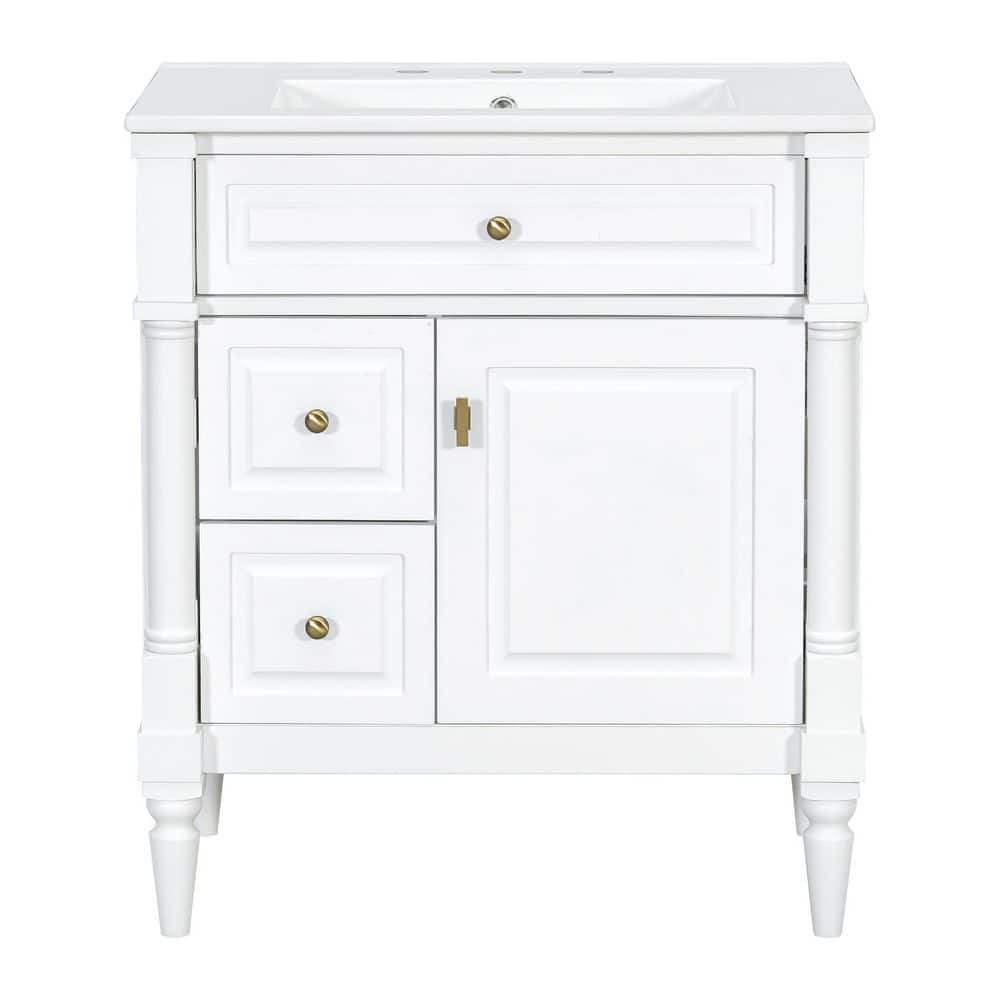 30 in. Freestanding White Bath Vanity with White Ceramic Top Flip Drawer and Adjustable Shelf price history on PriceWatchPro