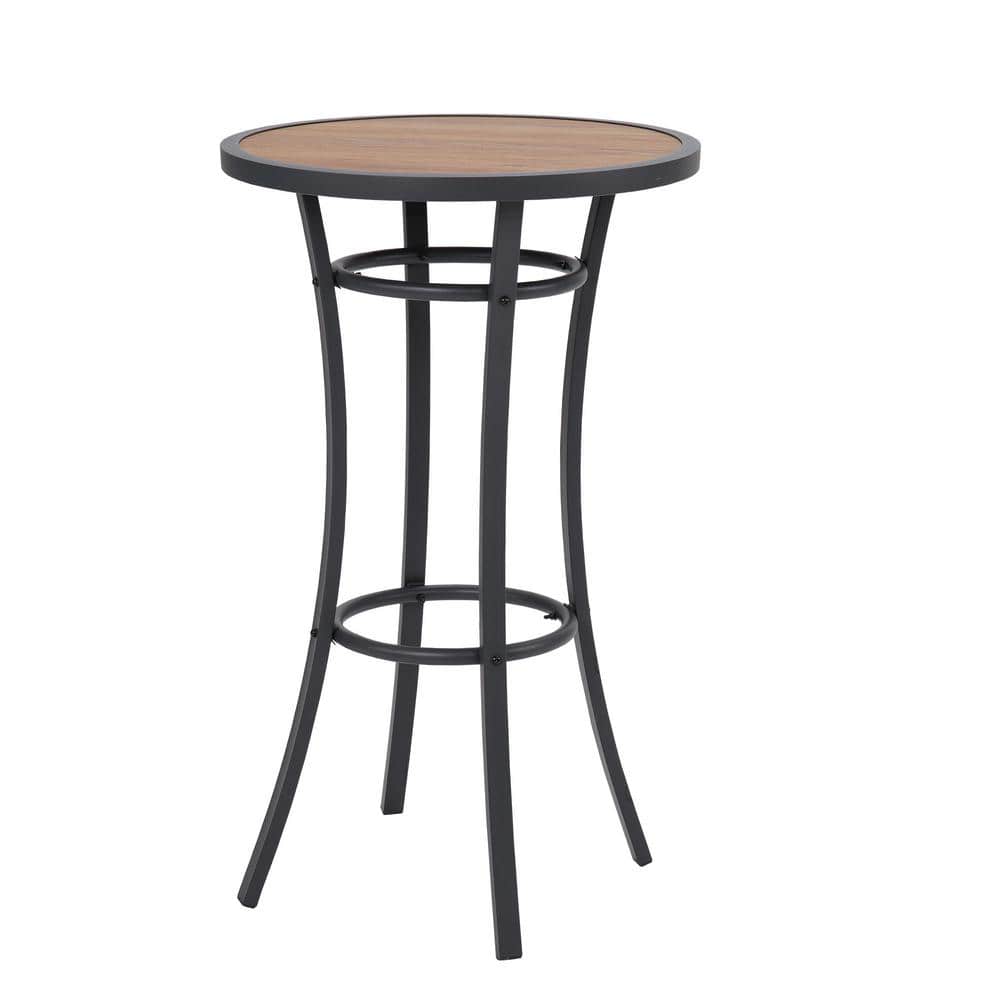 40 in. Outdoor Bar Height Bistro Table with Wood-Like Tabletop and Metal Fr
