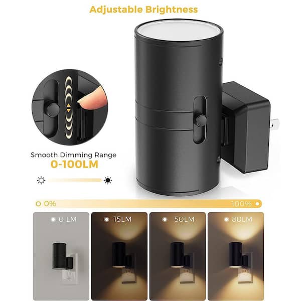 Dimmable Night Lights Plug into Wall, 3000K Soft White, Adjustable Brightness, Auto On/Off, 2-Pack for Bedroom, Hallway