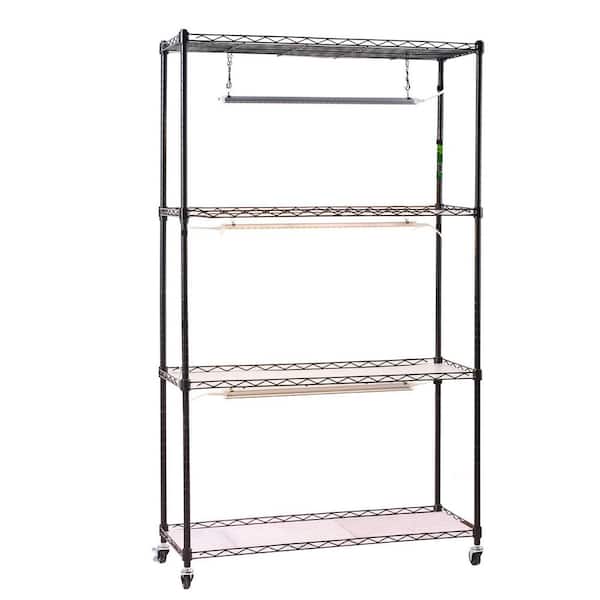 59 in. 4-Tier Indoor Plant Shelf w/ Wheels, 90W 3-Color Full Spectrum Grow Light, Metal Stand for Seed Starting and Pots